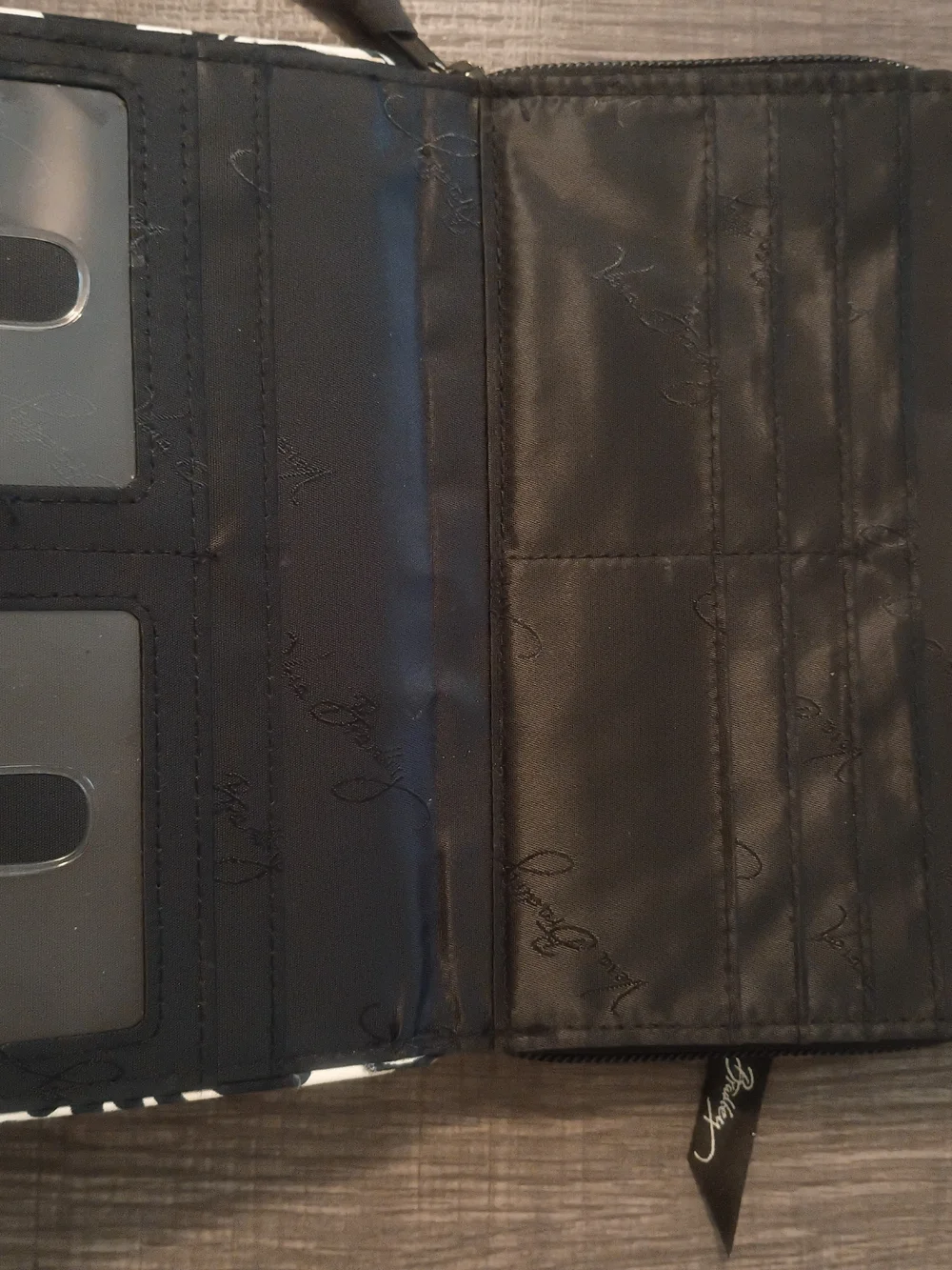 Vera Bradley Black & White Quilted Zip Wallet with Yellow Accents